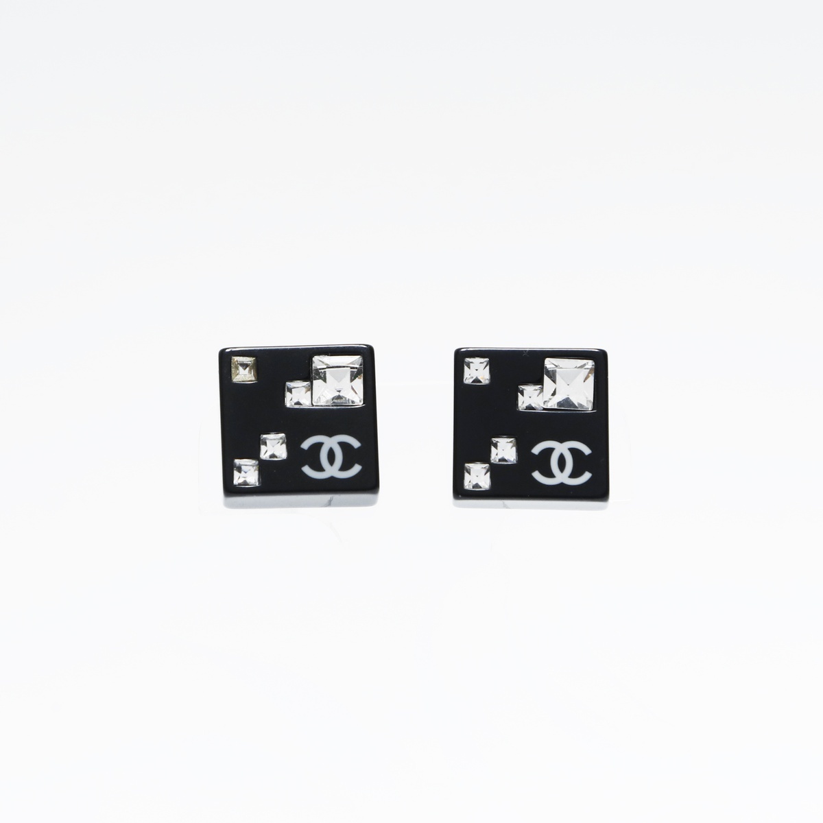 シャネル CHANEL ピアス 05A 2005年 ココマーク スクエア ラインストーン ブラック拍卖
