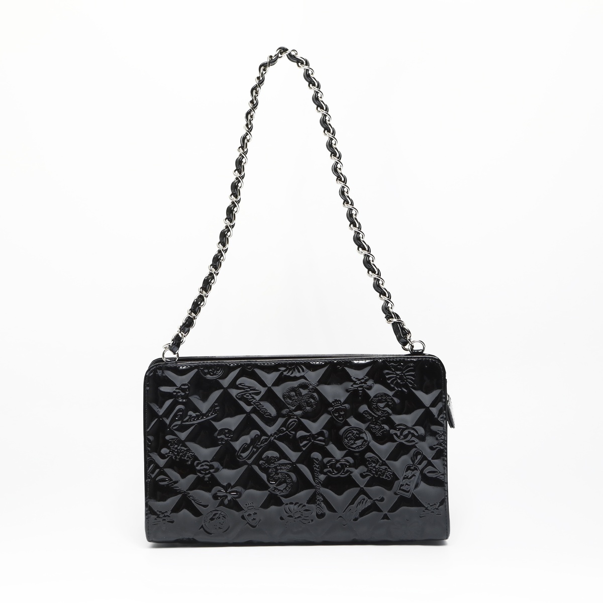 シャネル CHANEL ショルダーバッグ 11番台 2006-2008 パテントレザー アイコンモチーフ ブラック拍卖