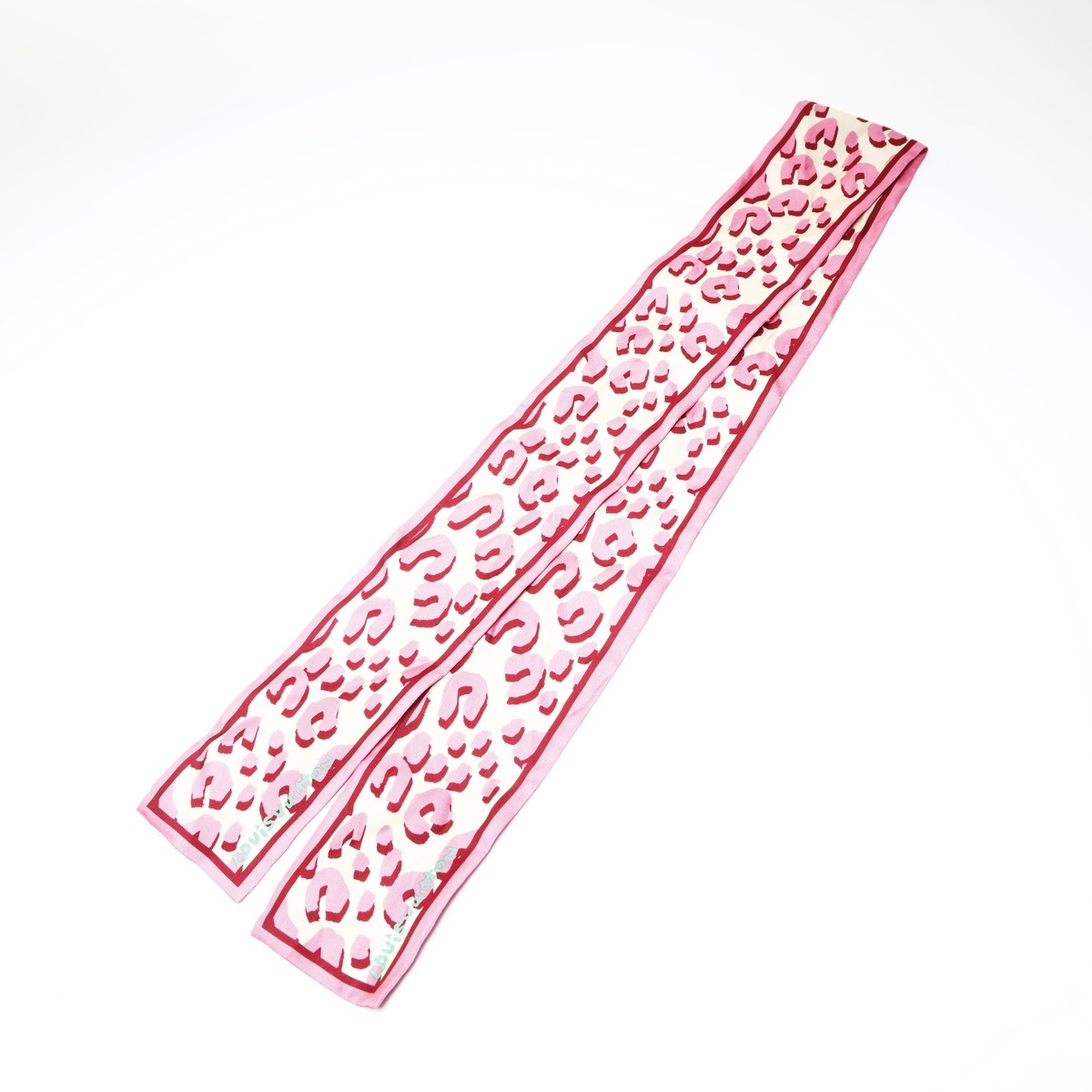 ルイ・ヴィトン LOUIS VUITTON スカーフ バンドー スカーフ リボン シルク100% レオパード ヒョウ柄 ピンク拍卖