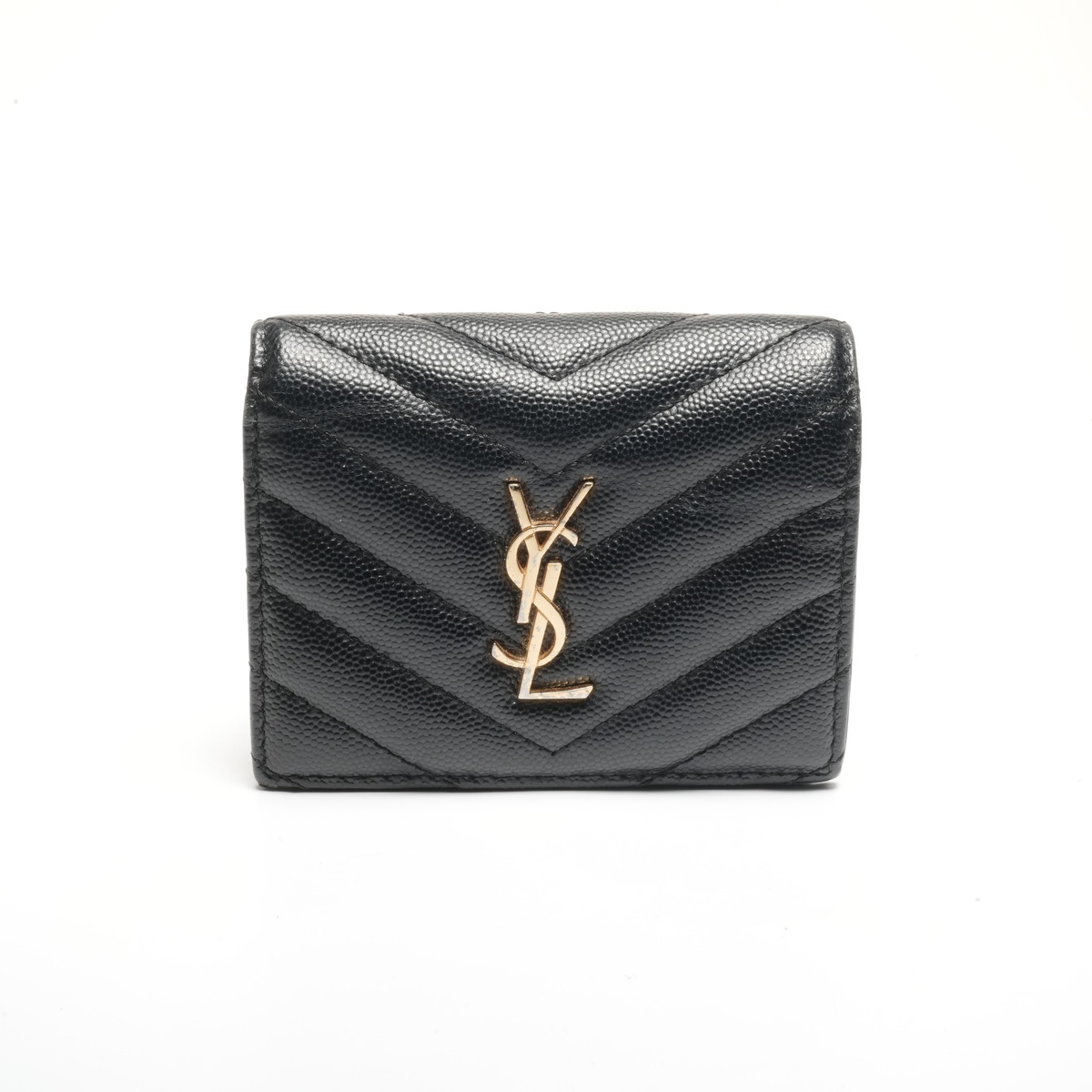イヴ・サンローラン YVES SAINT LAURENT 二つ折り財布 カサンドラ レザー コンパクト ジップ ウォレット ブラック拍卖