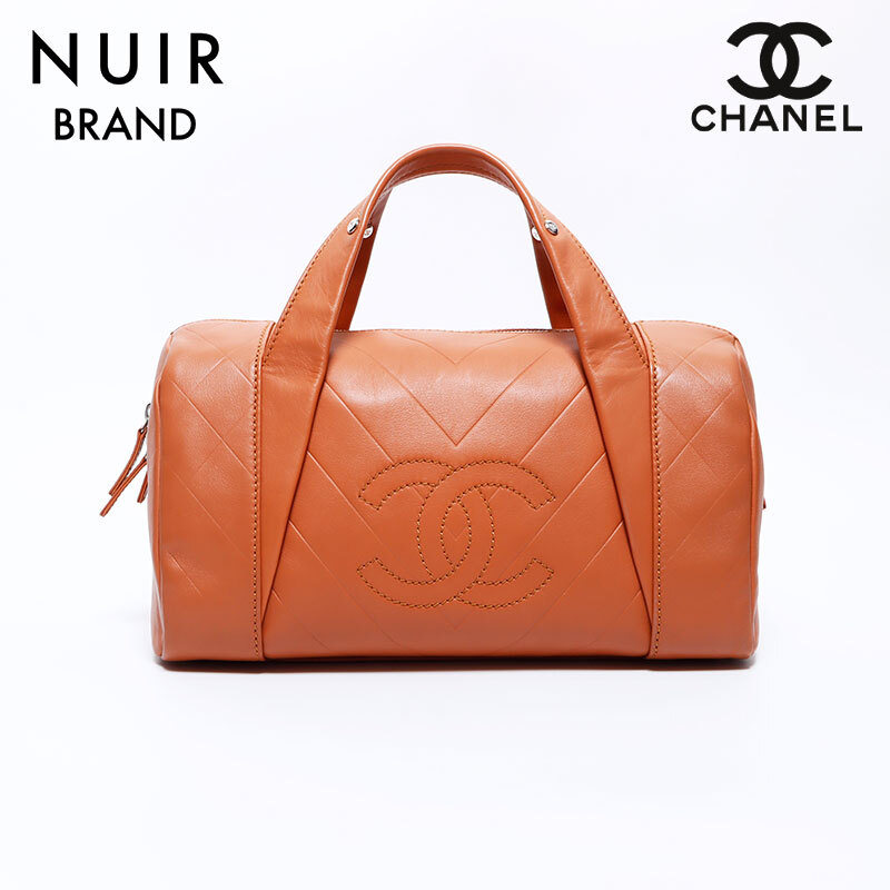 シャネル CHANEL ボストンバッグ 10番台 ラムスキン Vステッチ ブラウン拍卖