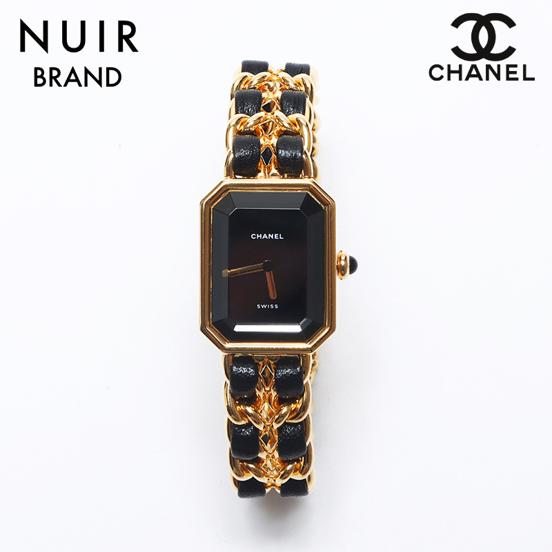 シャネル CHANEL 腕時計 プルミエール Lサイズ 黒文字盤 ブラック ゴールド拍卖