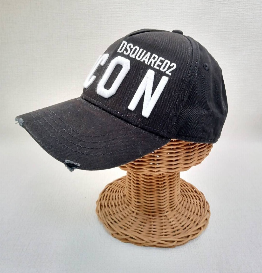 【K24】ディースクエアード/DSQUARED2/ICON/キャップ/ロゴ刺繍/ダメージ加工/ブラック/サイズ調整可能拍卖