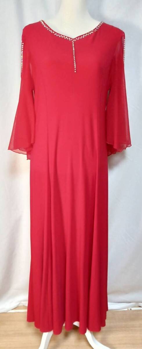 【R805】社交ダンス/ドレス/ロング/レッド×ラインストーン/ダンス衣装/ストレッチ有り拍卖