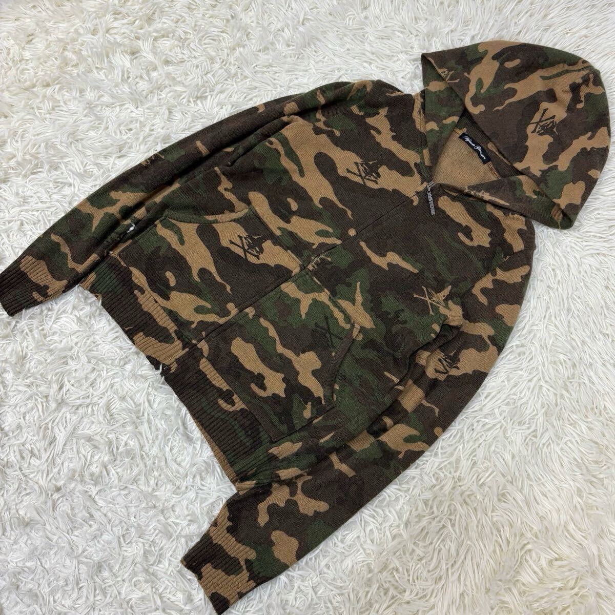 『y2k!』日本製 HYSTERIC GLAMOUR ヒステリックグラマー アンゴラ混 ジップアップ ニット パーカー FREE 迷彩 カモフラ拍卖