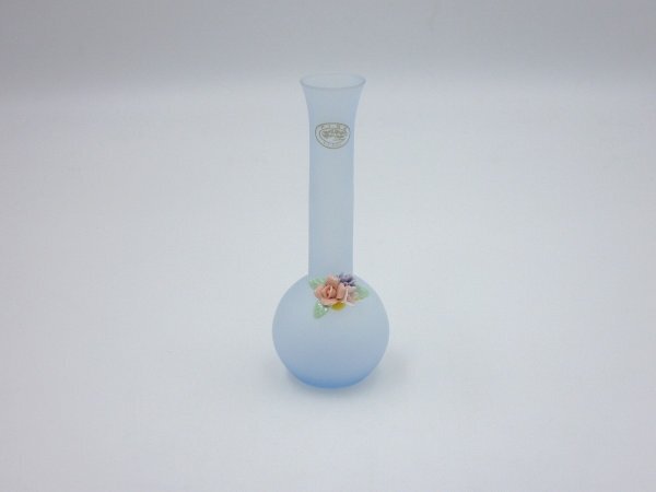 ◆◇T.G.K No.224 PINE GLASS 一輪挿し / フロストガラス 花器 花瓶 フラワーベース 花柄 薔薇 バラ 東海硝子 レトロ / 未使用◇◆拍卖