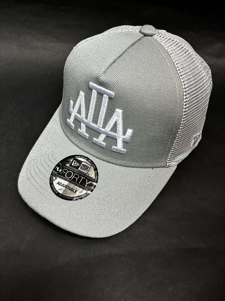 ニューエラ×LAドジャース希少ミラーダブルロゴスナップバックメッシュキャップグレーホワイト拍卖