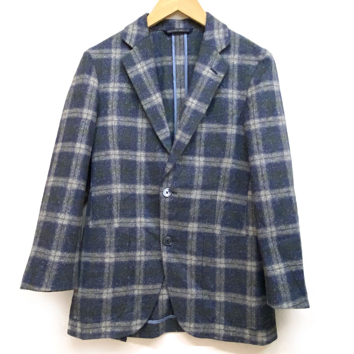 tu130 Belvest ベルベスト テーラードジャケット チェック柄 ウール シルク混 ネイビー系 サイズ42 メンズ ※中古美品 【津山店】拍卖