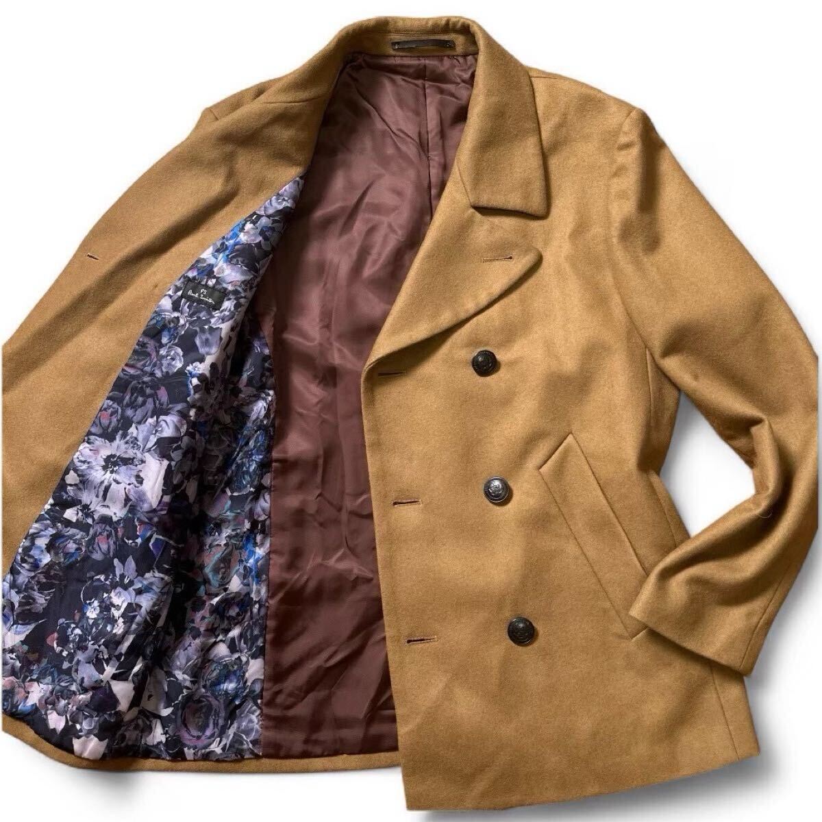 【極美品XLサイズ!!!】Paul Smith ポールスミス カシミヤ ウール ピーコート 裏地総柄 花柄 キャメル メンズ 拍卖
