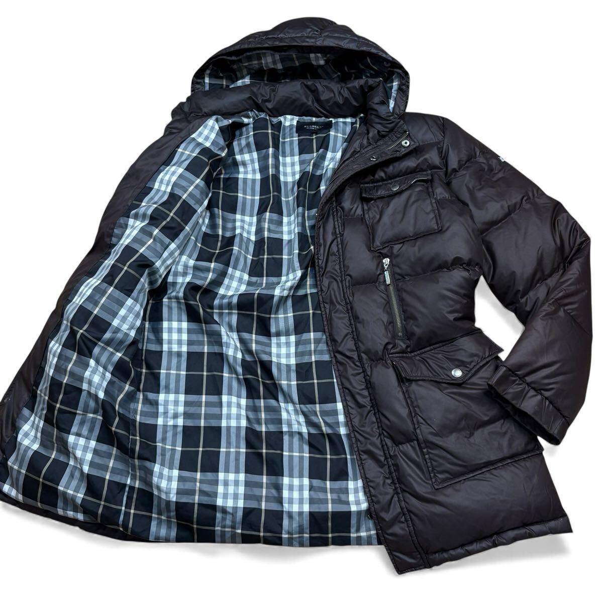 【美品LLサイズ!!!】BURBERRY BLACK LABEL バーバリーブラックレーベル 2wayダウンジャケット ブラウン ノバチェック ブラウン メンズ拍卖