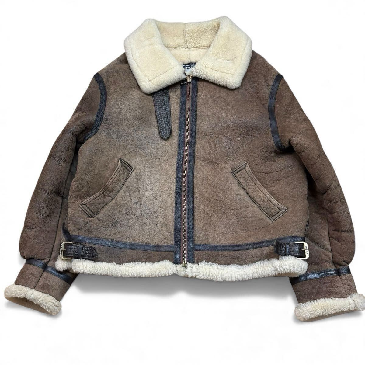 【希少XXXLサイズ!!!】AVIREX アヴィレックス B-3 ムートンジャケット フライトジャケット ボマー ラムレザー 羊革 メンズ サイズ46拍卖