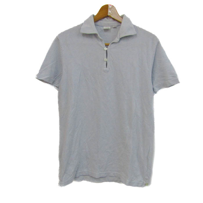 ユニクロ ポロシャツ トップス 半袖 ボーダー柄 マイケルバスティアン MB 大きいサイズ メンズ XLサイズ 水色×白 UNIQLO拍卖