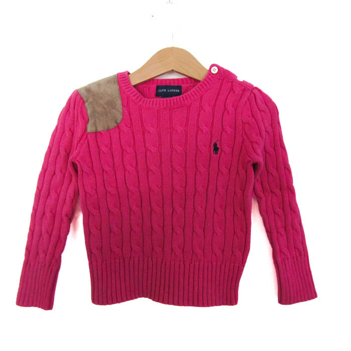 ラルフローレン セーター トップス 長袖 ケーブルニット エルボーパッチ キッズ 女の子用 3/3T 100/56サイズ ピンク RALPH LAUREN拍卖