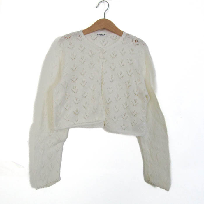 ファミリア カーディガン トップス 長袖 透かし編みニット キッズ 女の子用 130サイズ ホワイト Familiar拍卖