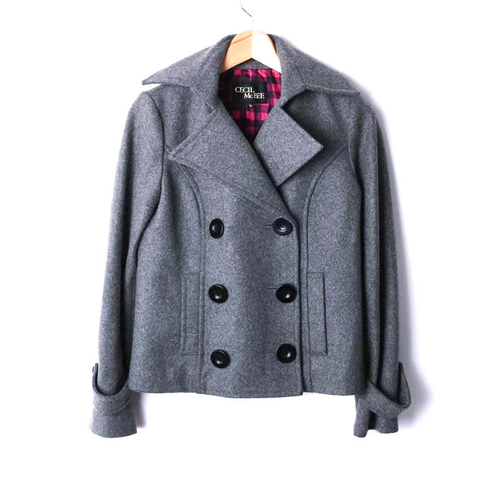 セシルマクビー ピーコート ショートコート ウール混 アウター レディース Mサイズ グレー CECIL McBEE拍卖