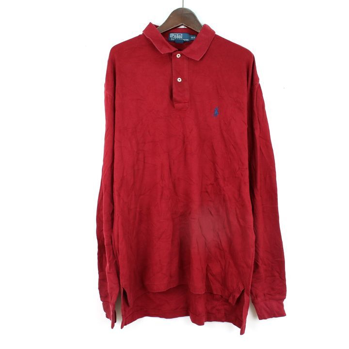 ポロ・ラルフローレン 長袖ポロシャツ ポニー刺繍 無地 アメリカ買付品 海外古着 メンズ Sサイズ レッド POLO RALPH LAUREN拍卖