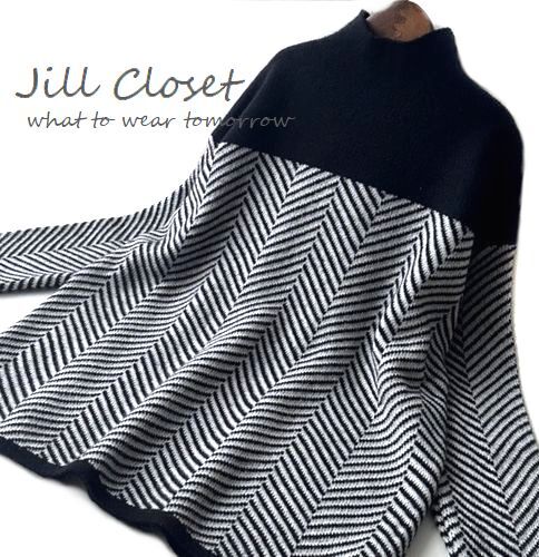 新品【送料185円】OFF×BLACK*配色ツィード柄*ジャガード*ドロップショルダー*ニットプルオーバー*チュニック3624拍卖