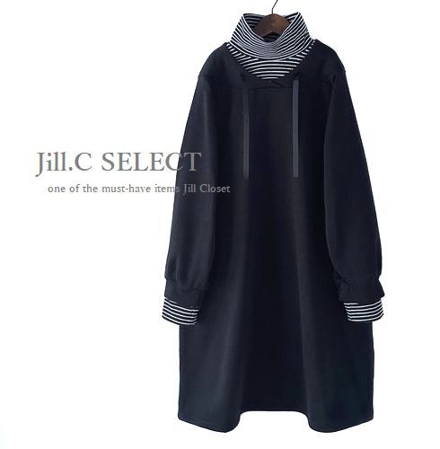 新品【送料185円】伸縮◎レイヤード風 あたたかい裏薄起毛 ストレッチ素材*スタイルカバー*プルオーバー*チュニック*ワンピース7743.BLACK拍卖