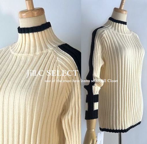 新品【送料185円】太リブ×バイカラー配色*ハイネック デザインニット*締め付け感のない 柔らかな着心地♪ストレッチ プルオーバー4258IV拍卖