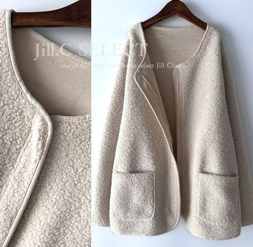 新品【送料185円】ノーカラー ボアブルゾン*フロントジッパー&パイピングdesign*オーバーサイズ7719.IVORY拍卖