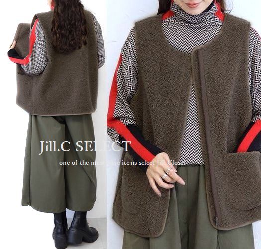 新品【送料185円】ノーカラー ラウンドネック フロントジッパー ボアベスト*ポケット付き♪7748.MOCHA拍卖