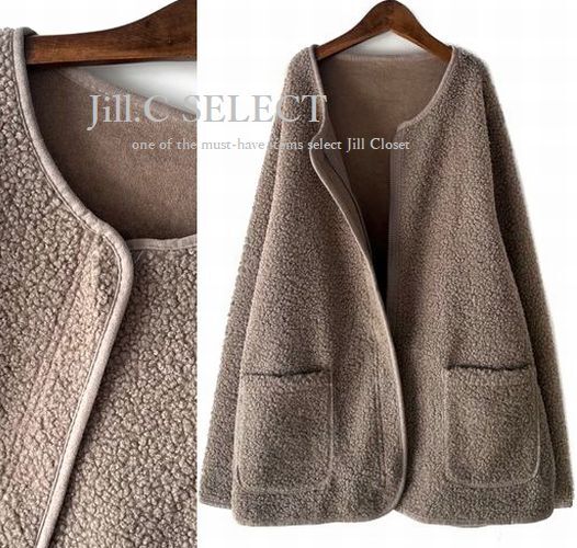 新品【送料185円】ノーカラー ボアブルゾン*フロントジッパー&パイピングdesign*オーバーサイズ7719.MOCHA拍卖