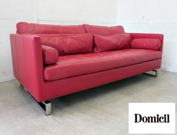 ■P267■IDC大塚家具■ドミシール/Domicil■総革■赤■3人掛けソファ/3PSOFA■最高級■32万■拍卖