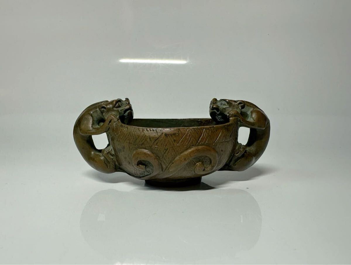 「亭」115清代 香薰炉 銅炉 古銅製 瑞獸香炉細密細工在銘香道具重さ220g古美術中国美術拍卖