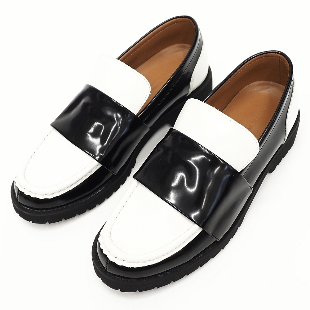 J06175 未使用品 ADAM ET ROPE/ガラスレザー フルサドル ローファー 【サイズ:42】 ブラック/ホワイト シューズ アダムエロぺ メンズ拍卖