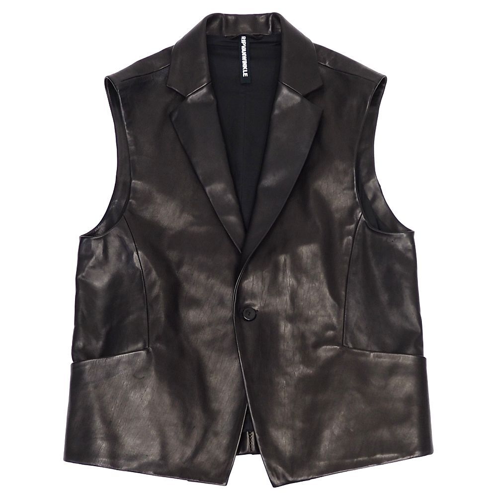 J06184 未使用品 25AW RIPVANWINKLE/LEATHER 1B GILLET ホースレザー ジレベスト 【サイズ:L】 ブラック リップヴァンウインクル メンズ拍卖