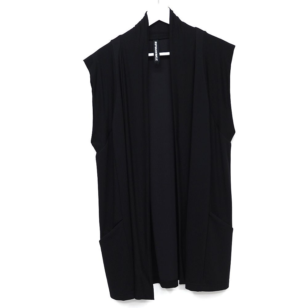 J06225 超美品 RIPVANWINKLE/ノースリーブ カーディガン 【サイズ:M】 ブラック リップヴァンウインクル メンズ拍卖