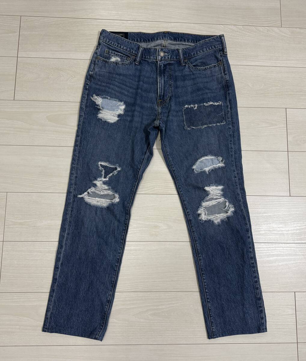 ★アバクロ Abercrombie & Fitch Langdon Slim ダメージ加工ジーンズ デニムパンツ ストレッチ W33 メンズ★拍卖