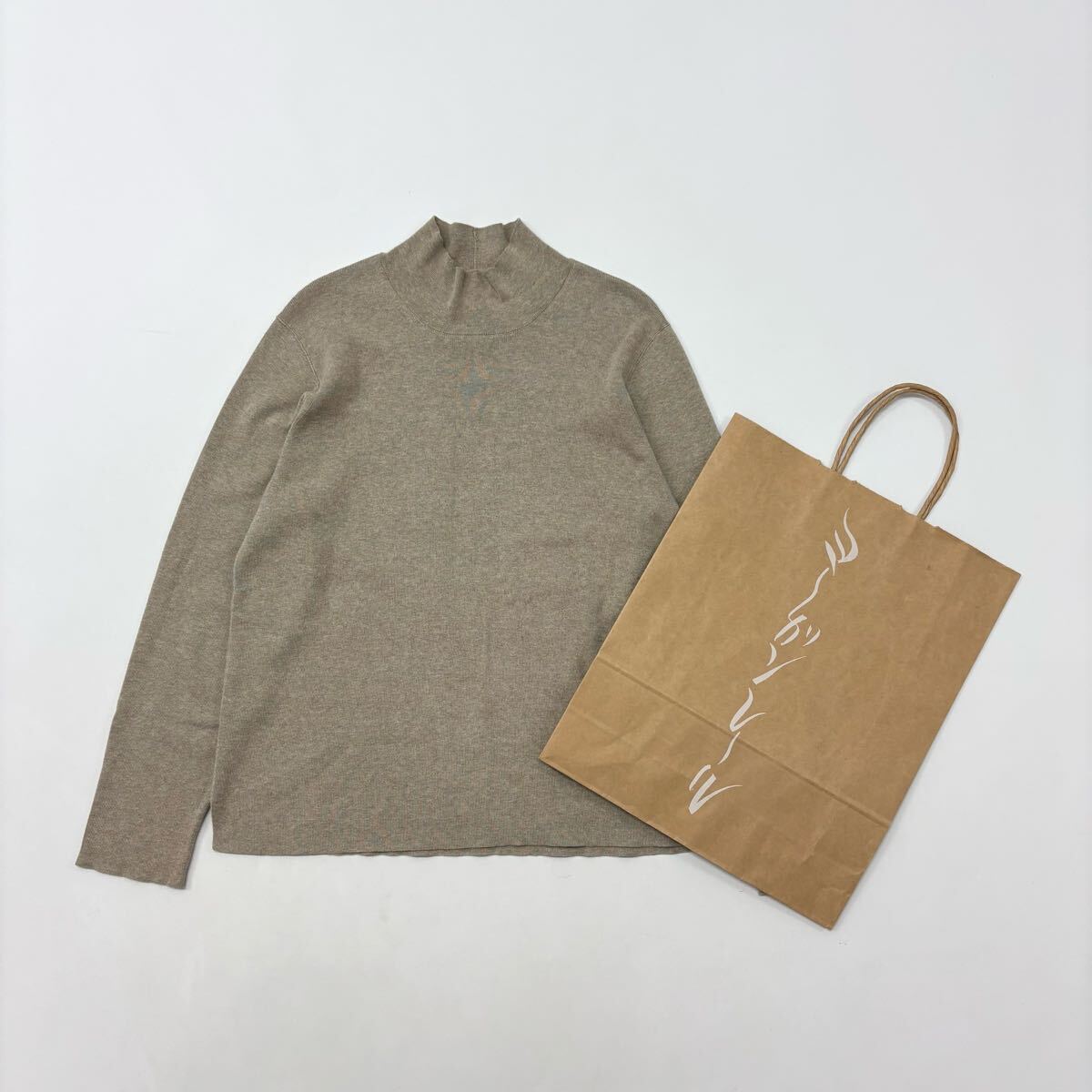 25ss 2025 JURGEN LEHL ヨーガンレール ハイネック コットン ニット 長袖 ベージュ 系 サイズ M 711-0040拍卖