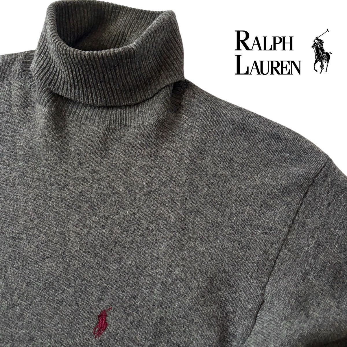 RALPH LAUREN ラルフローレン ラムウール タートルネック ニット M グレー ウール ハイネック セーター拍卖