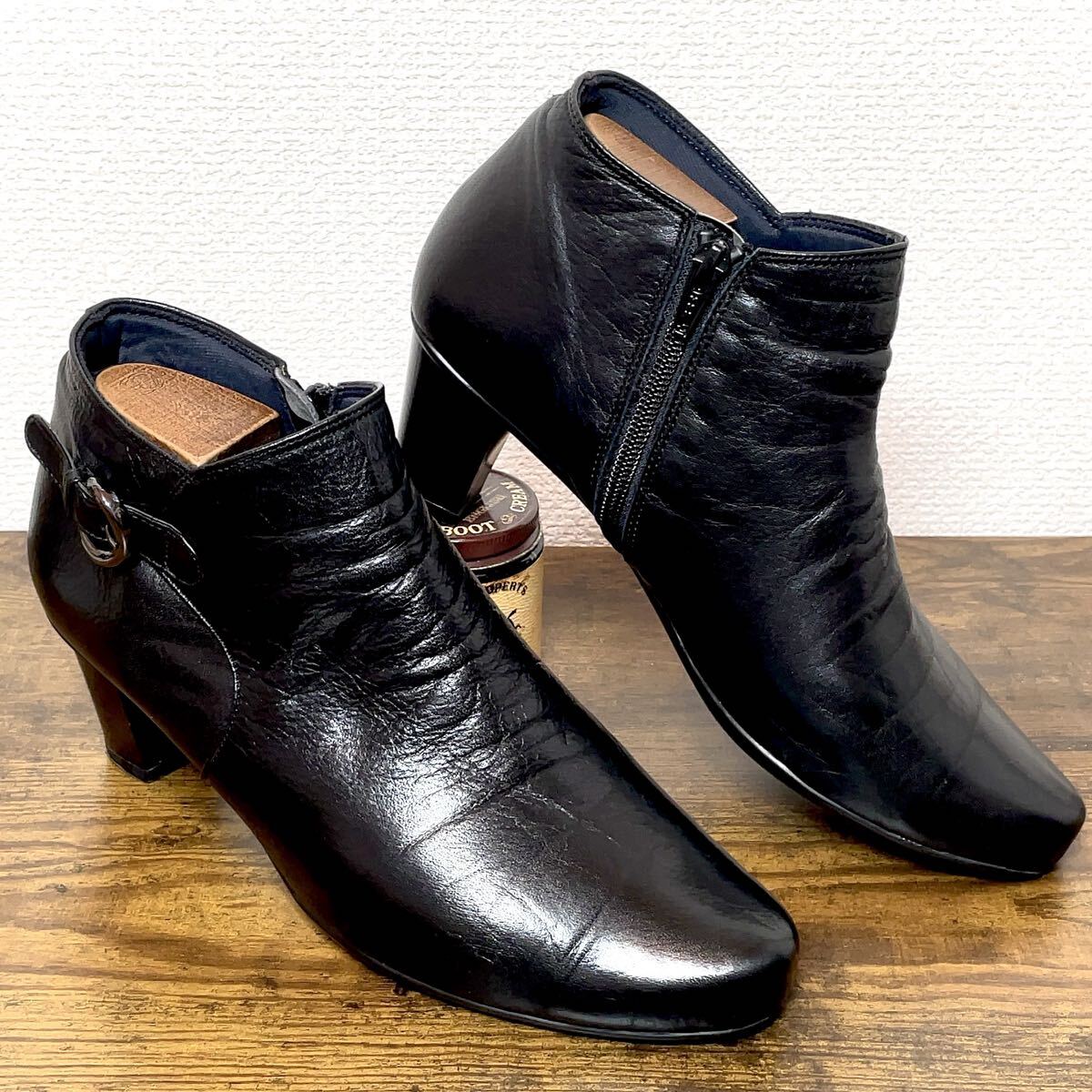 Akakura アカクラ レザーブーティー ブラック 24.5EEE レディース 拍卖