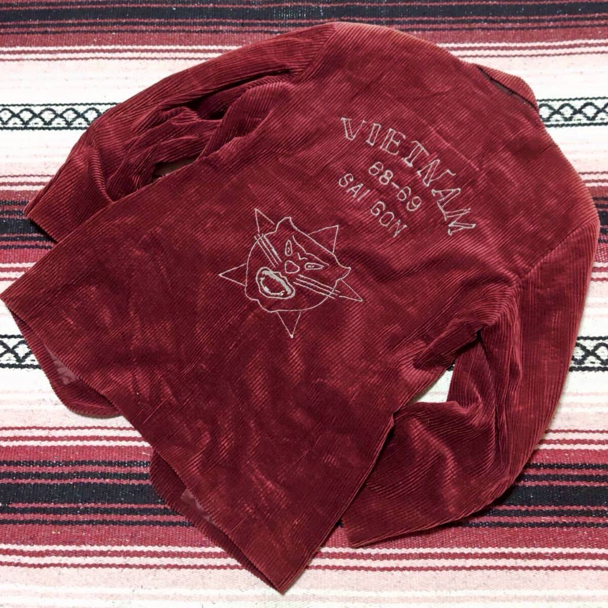 VIETNAM 刺繍◎【MONTE VISO】テーラードジャケット コーデュロイ アメカジ ミリタリー 古着 90s ビンテージ ワインレッド L /Y37894ii拍卖