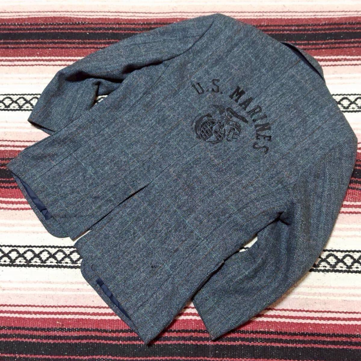 U.S.MARINES 刺繍◎【MEN'S BLAU】テーラードジャケット ヘリンボーン ミリタリー 古着コーデ 90s 00s ビンテージ ネイビー 90A4 /Y37895ii拍卖