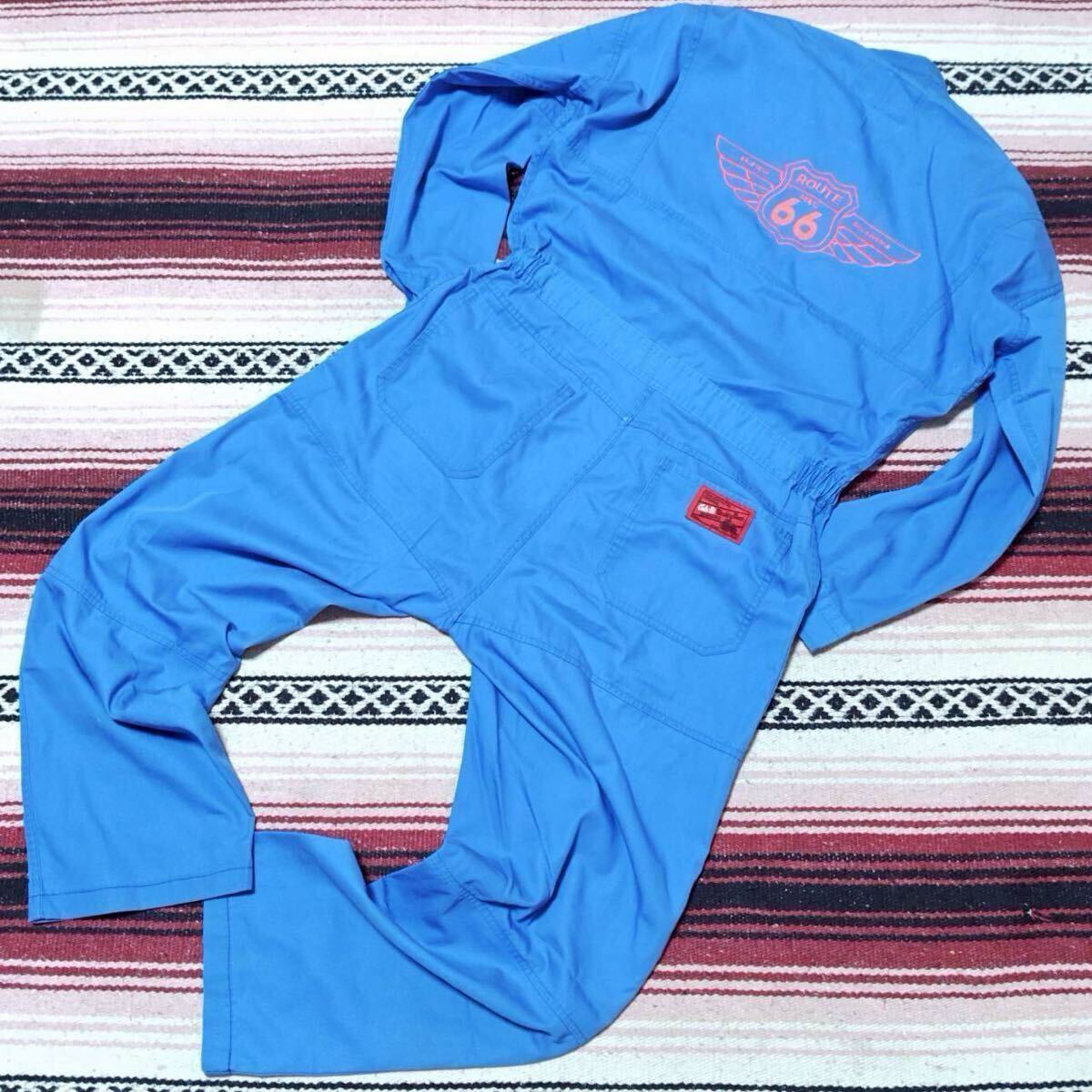 ROUTE66 刺繍◎【AUTO-BI】オールインワン つなぎ ワーク系 作業着 アメカジ 古着コーデ バイク 車 整備士 ガレージ ブルー LL /Y37933ii拍卖