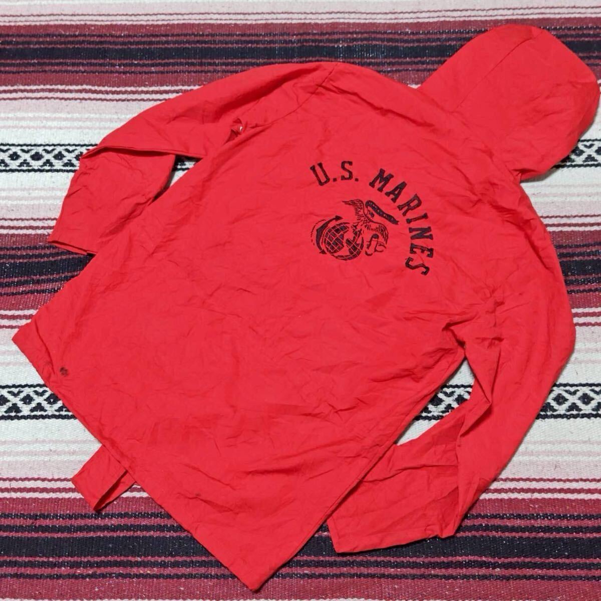 ノルウェー製◎70s ビンテージ【アノラックパーカー】マウンテン アウトドア ミリタリー U.S.MARINES 刺繍 古着コーデ レッド 38 /Y37941ii拍卖