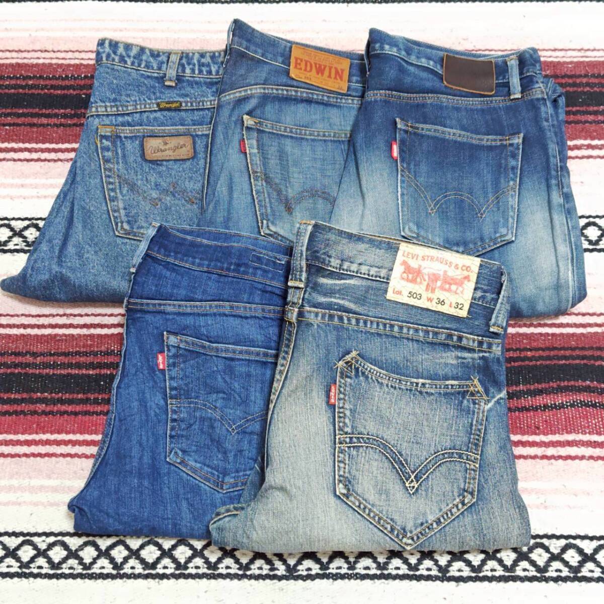 お得!!【まとめ売り】ジーンズ 5着 セット Levi's リーバイス EDWIN エドウィン デニム パンツ アメカジ古着 ビンテージ w36 W35/J-39j拍卖