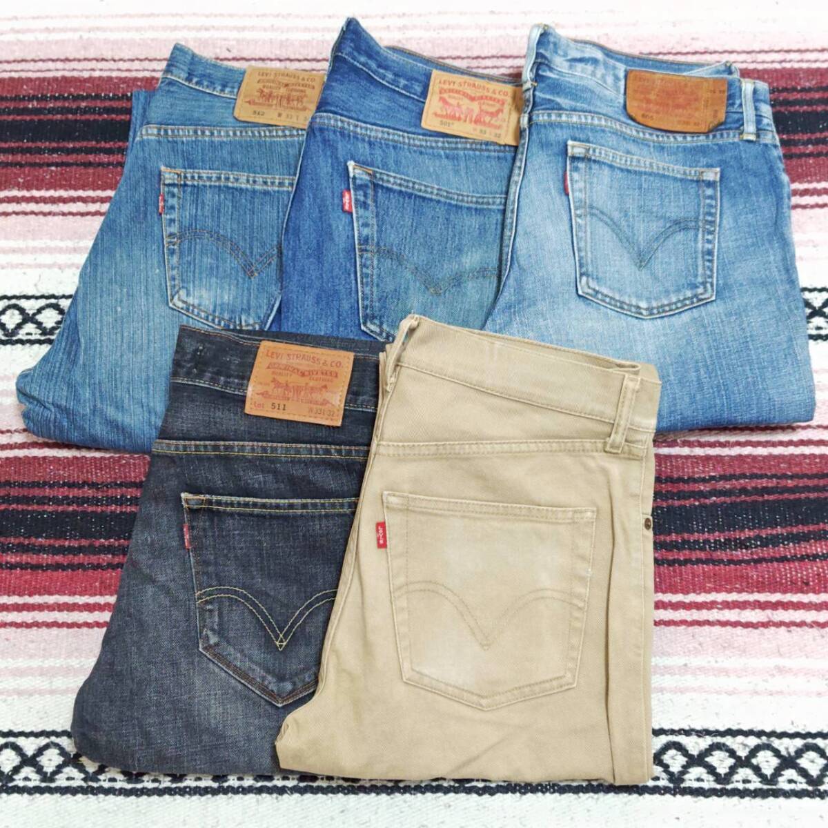 お得!!【まとめ売り】ジーンズ 5着 セット Levi's リーバイス 501 紙パッチ 512 デニム パンツ チノ アメカジ古着 ビンテージ w33/J-44j拍卖