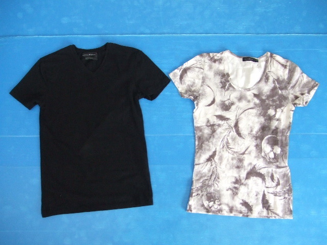 【お買得!】★メンズ半袖Tシャツ2点セット★①ESSENTIALS ZARA/Vネック/黒/EUR S②CIVA RIZE/Uネック/白系/サイズ46拍卖