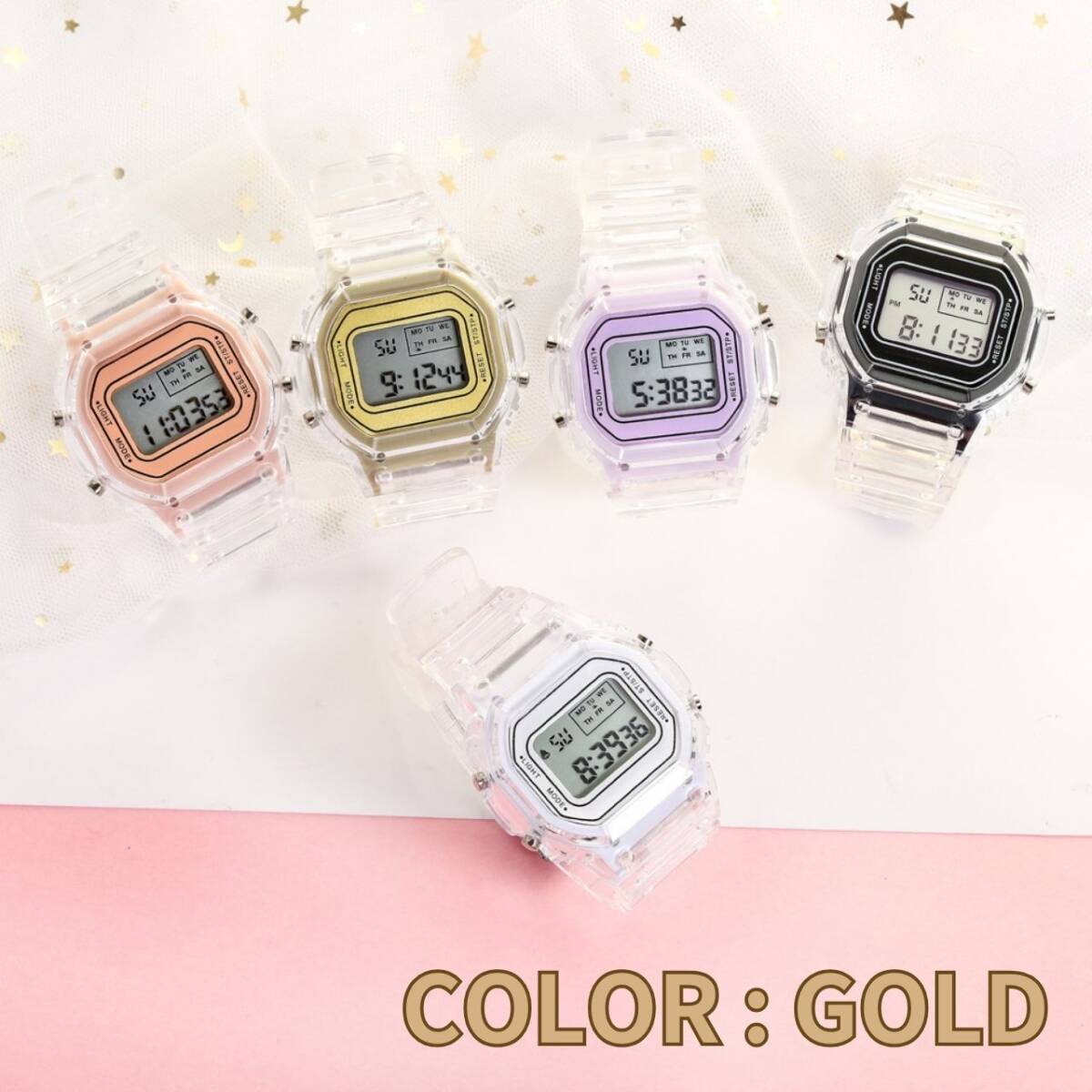 メンズ 防水 クリアバンド アラーム デジタル デジタル腕時計 レディース 金 腕時計拍卖