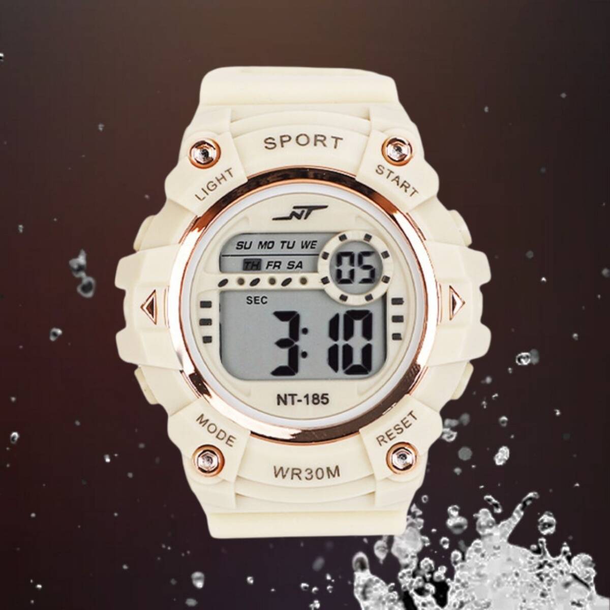 ベージュ デジタル腕時計 デジタル フチ有 ベルト メンズ アラーム レディース 腕時計拍卖