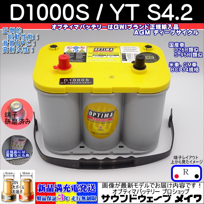 ●新品●高性能 オプティマ イエロー #D26R D1000S / YT S-4.2L 【OPTIMAバッテリー専門店 安心のGWIブランド 正規品3年保証&満充電発送拍卖