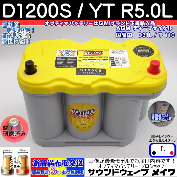 ●新品●税込● オプティマ イエロー 130D31L D1200S / YT R-5.0L 充電制御アイドリングストップ車 T110対応 満充電 GWI合格証正規品拍卖