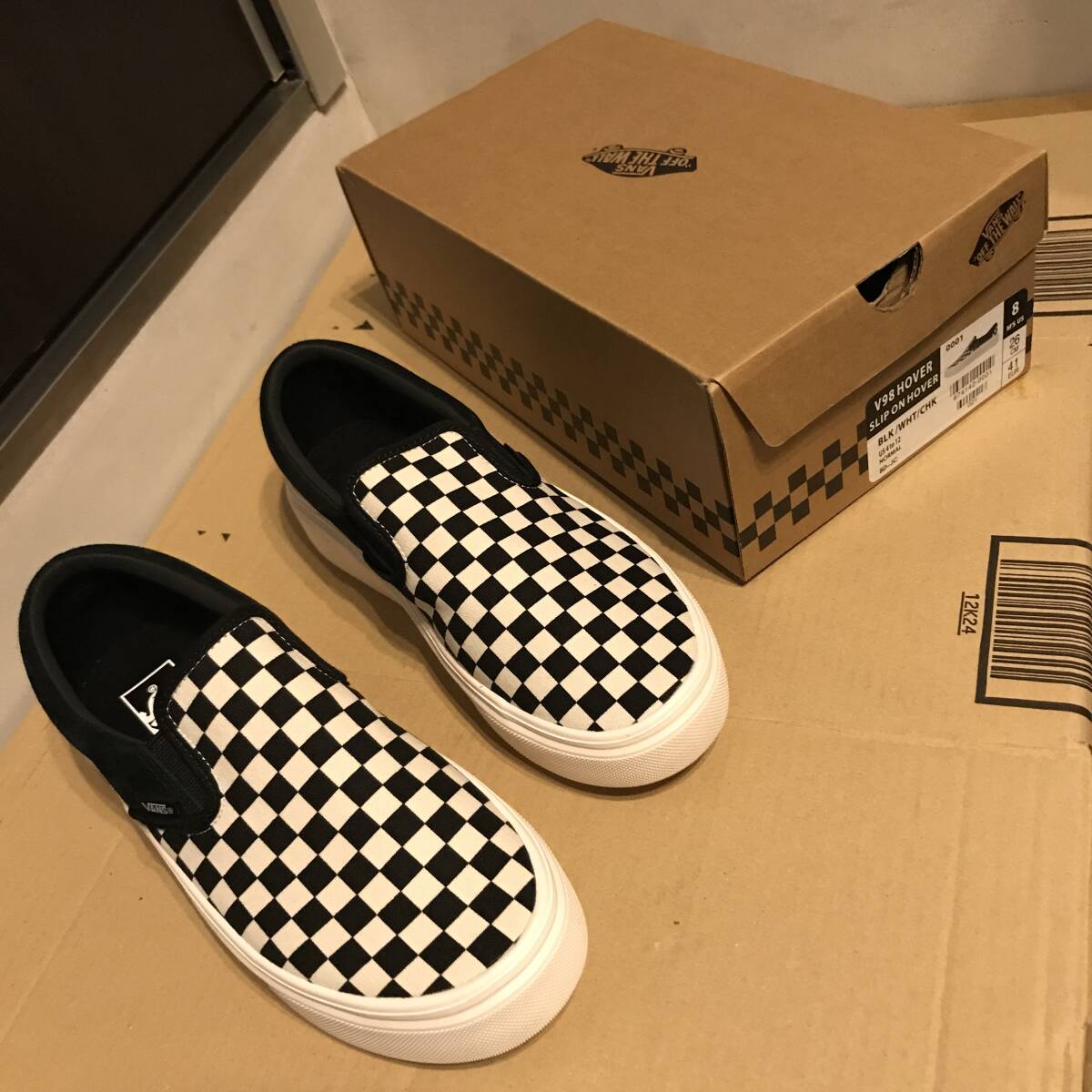 ☆未使用 希少☆VANS ヴァンズ SLIP ON HOVER スリッポン ホバー V98 HOVER 厚底 クッション性◎ BLK/WHT/CHK拍卖