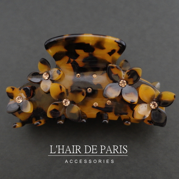 ■L'HAIR DE PARIS■10フラワーバンスクリップ■ブラウン 茶 大きめ 髪留め 花 ビジュー 上品 ヘアアクセサリー レディース ヘアクリップ拍卖