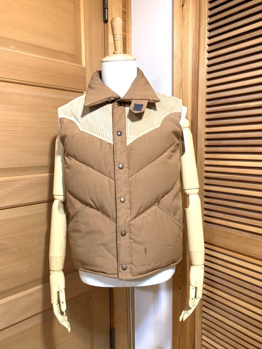 70年代 US製 ダウンベスト ベージュ切り返し コーデュロイ 古着拍卖