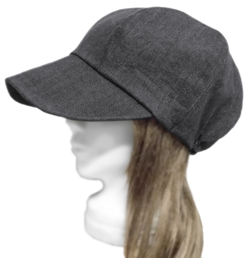 ハンドメイド◆つば広キャスケット◆岡山デニム(ストレッチ)/ブラック ◇ゆったりサイズ・小顔効果・紫外線対策・長いシーズン着用◇ 拍卖